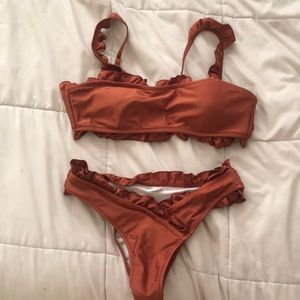 ZAFUL COPPER RUFFLE BIKINI —SIZE S